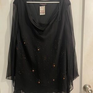 Robbie Bee Elegant Black Blouse with Orange Details